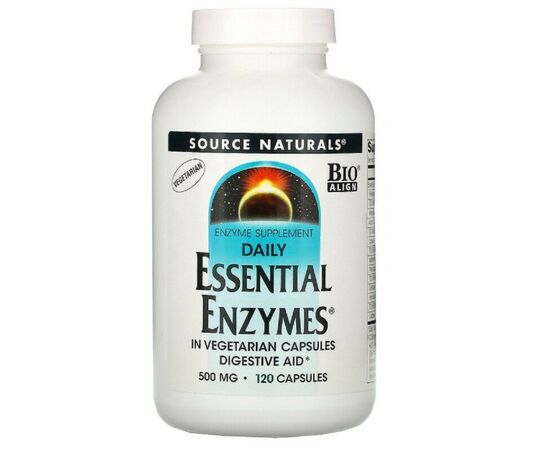 Пробиотики Source Naturals Эфирные Энзимы, 500 мг, Daily Essential Enzymes, 120 вегетарианских к (SN1302)