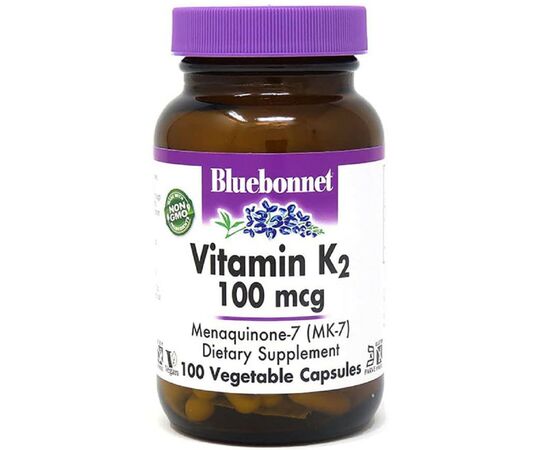 Витамин Bluebonnet Nutrition Витамин K2 100 мкг, Vitamin K2, 100 вегетарианских капсул (BLB0653)