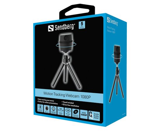 Веб-камера Sandberg Motion Tracking Webcam 1080P + Tripod Black (134-27), изображение 4 Веб-камера Sandberg Motion Tracking Webcam 1080P + Tripod Black (134-27), изображение 4
