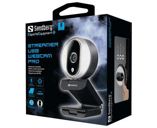 Веб-камера Sandberg Streamer Webcam Pro Full HD Autofocus Ring Light Black (134-12), изображение 5 Веб-камера Sandberg Streamer Webcam Pro Full HD Autofocus Ring Light Black (134-12), изображение 5