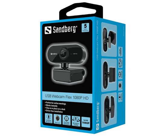 Веб-камера Sandberg Webcam Flex 1080P HD Black (133-97), изображение 4 Веб-камера Sandberg Webcam Flex 1080P HD Black (133-97), изображение 4