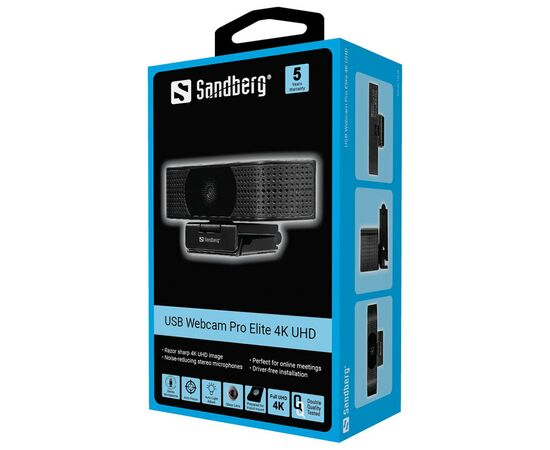 Веб-камера Sandberg Webcam Pro Elite 4K UHD (IMX258) Autofocus USB-A/USB-C Black (134-28), изображение 5 Веб-камера Sandberg Webcam Pro Elite 4K UHD (IMX258) Autofocus USB-A/USB-C Black (134-28), изображение 5