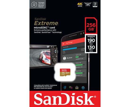 Карта памяти SanDisk 256GB microSD class 10 UHS-I U3 Extreme (SDSQXAV-256G-GN6MN), изображение 3 Карта памяти SanDisk 256GB microSD class 10 UHS-I U3 Extreme (SDSQXAV-256G-GN6MN), изображение 3