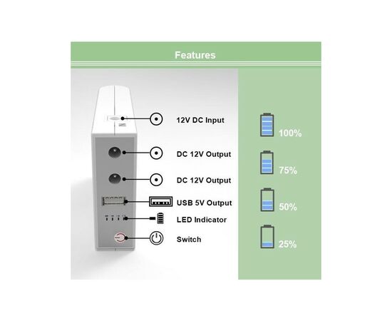 Батарея универсальная Toto 8800mAh c функцией UPS for router, out: 12V/1A & 5V&1A (WGP103), изображение 5 Батарея универсальная Toto 8800mAh c функцией UPS for router, out: 12V/1A & 5V&1A (WGP103), изображение 5