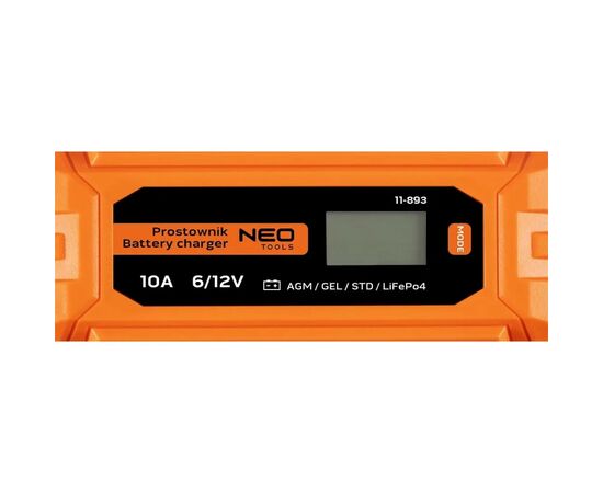 Зарядное устройство для автомобильного аккумулятора Neo Tools 10А/160Вт, 3-200Ач, для STD/AGM/GEL/LiFePO4 (11-893), изображение 4 Зарядное устройство для автомобильного аккумулятора Neo Tools 10А/160Вт, 3-200Ач, для STD/AGM/GEL/LiFePO4 (11-893), изображение 4