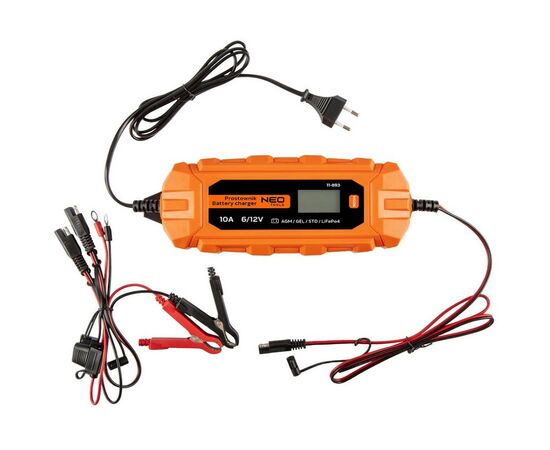 Зарядний пристрій для автомобільного акумулятора Neo Tools 10А/160Вт, 3-200Ач, для STD/AGM/GEL/LiFePO4 (11-893)