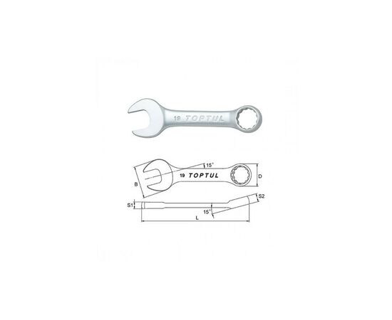 Ключ Toptul комбінований короткий 8мм (AAAF0808), зображення 2 Ключ Toptul комбінований короткий 8мм (AAAF0808), зображення 2