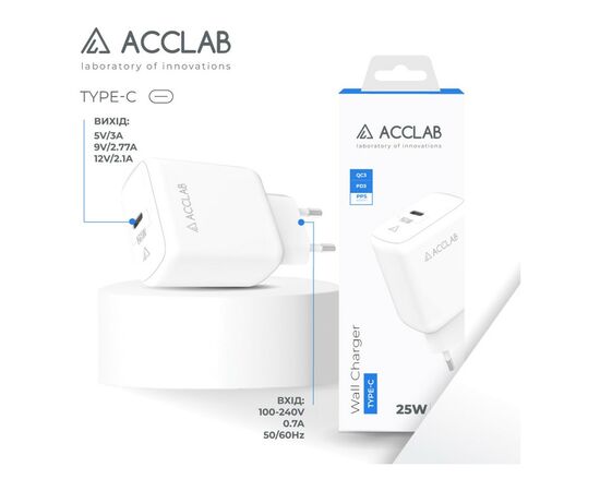 Зарядное устройство ACCLAB AL-TC125 1хType-C 5В/3A/25W QC/PD3.0 (1283126538841), изображение 3 Зарядное устройство ACCLAB AL-TC125 1хType-C 5В/3A/25W QC/PD3.0 (1283126538841), изображение 3