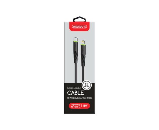 Дата кабель Type-C to Lightning 1.2m CBFLEXTL1 18W black Intaleo (1283126542459), зображення 2 Дата кабель Type-C to Lightning 1.2m CBFLEXTL1 18W black Intaleo (1283126542459), зображення 2