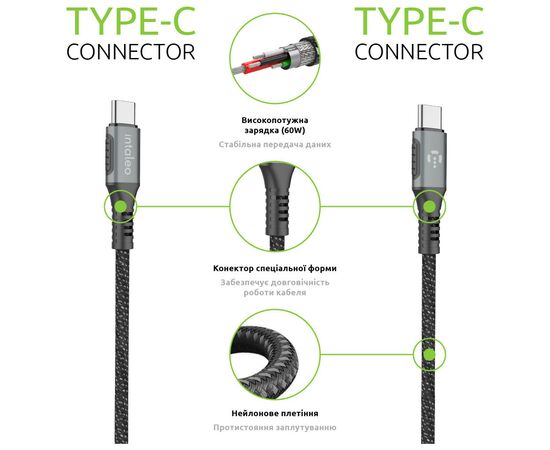 Дата кабель Type-C to Type-C 1.2m CBGPD60WTT1 60W grey Intaleo (1283126518096), зображення 5 Дата кабель Type-C to Type-C 1.2m CBGPD60WTT1 60W grey Intaleo (1283126518096), зображення 5