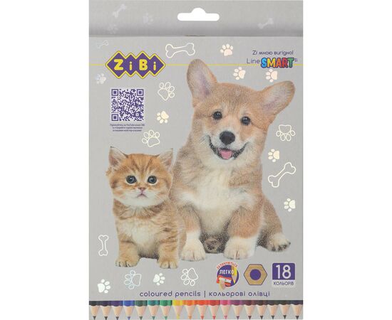 Олівці кольорові ZiBi Dogs&Cats шестигранні 18 кольорів (ZB.2428)