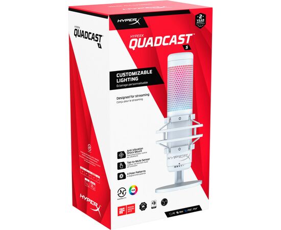 Мікрофон HyperX QuadCast S White (519P0AA), зображення 8 Мікрофон HyperX QuadCast S White (519P0AA), зображення 8