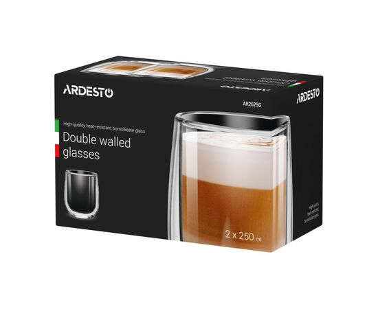 Набор стаканов Ardesto 250 мл H 9,5 см 2 шт (AR2625G), изображение 5 Набор стаканов Ardesto 250 мл H 9,5 см 2 шт (AR2625G), изображение 5