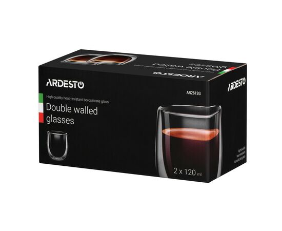 Набір склянок Ardesto 120 мл H 7,5 см 2 шт (AR2612G), зображення 2 Набір склянок Ardesto 120 мл H 7,5 см 2 шт (AR2612G), зображення 2
