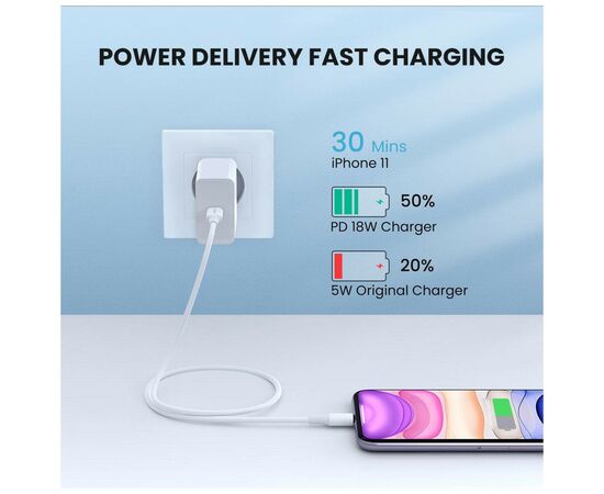 Дата кабель USB-C to Lightning 2.0m US1713A Nickel Plating ABS Shell White Ugreen (60749), изображение 2