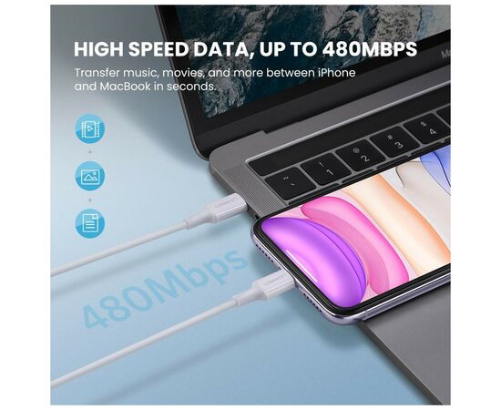 Дата кабель USB-C to Lightning 2.0m US1713A Nickel Plating ABS Shell White Ugreen (60749), изображение 3