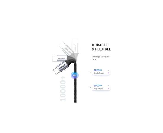 Дата кабель USB-C to USB-C 2.0m US261 18W Round Cable Nickel Plating Aluminum Shell Black Ugreen (50152), изображение 5 Дата кабель USB-C to USB-C 2.0m US261 18W Round Cable Nickel Plating Aluminum Shell Black Ugreen (50152), изображение 5