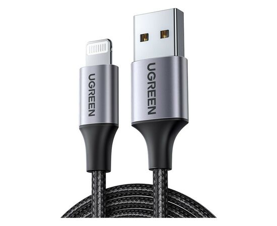 Дата кабель USB 2.0 AM to Lightning 2.0m US199 2.4A Black Ugreen (60158), изображение 2
