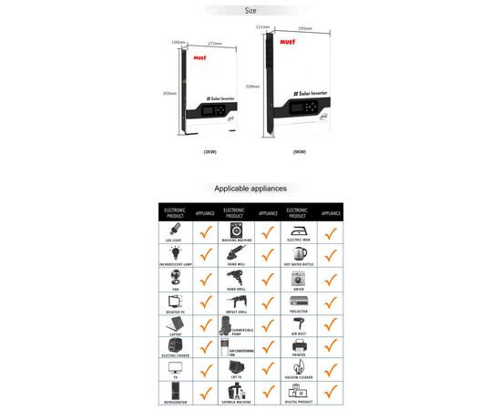 Сонячний інвертор Must PV18-3024PRO, 3000W, 24V (PV18-3024PRO), зображення 2 Сонячний інвертор Must PV18-3024PRO, 3000W, 24V (PV18-3024PRO), зображення 2