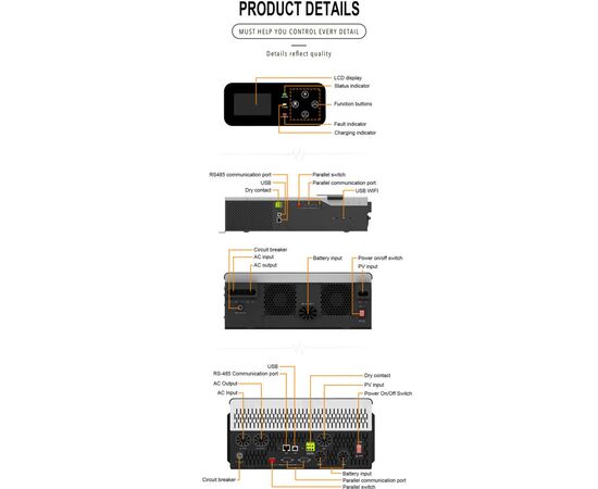Сонячний інвертор Must PV18-3024PRO, 3000W, 24V (PV18-3024PRO), зображення 3 Сонячний інвертор Must PV18-3024PRO, 3000W, 24V (PV18-3024PRO), зображення 3