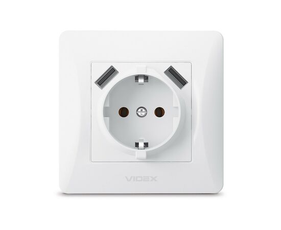 Розетка Videx BINERA 1ая із заземленням і 2USB (VF-BNSK1GU)