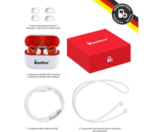 Навушники BeatBox PODS PRO 1 Wireless Charging White-Red (bbppro1wcwr), зображення 6 Навушники BeatBox PODS PRO 1 Wireless Charging White-Red (bbppro1wcwr), зображення 6