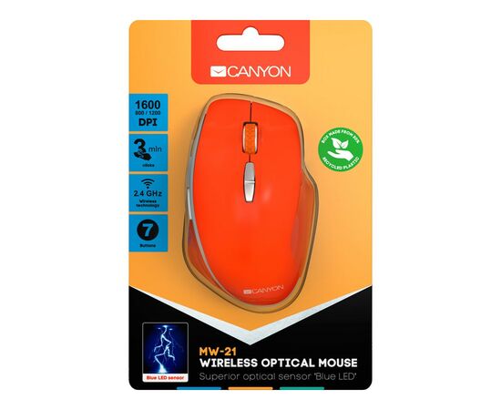 Мышка Canyon MW-21 Wireless Blue LED Red (CNS-CMSW21R), изображение 6 Мышка Canyon MW-21 Wireless Blue LED Red (CNS-CMSW21R), изображение 6