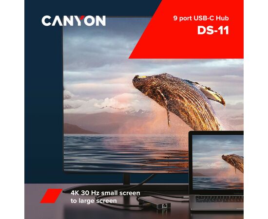 Порт-реплікатор Canyon DS-11, 9 in 1 USB-C hub, HDMI, Gigabit Ethernet, Type-C PD/100W (CNS-TDS11), зображення 4 Порт-реплікатор Canyon DS-11, 9 in 1 USB-C hub, HDMI, Gigabit Ethernet, Type-C PD/100W (CNS-TDS11), зображення 4