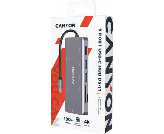 Порт-реплікатор Canyon DS-11, 9 in 1 USB-C hub, HDMI, Gigabit Ethernet, Type-C PD/100W (CNS-TDS11), зображення 6 Порт-реплікатор Canyon DS-11, 9 in 1 USB-C hub, HDMI, Gigabit Ethernet, Type-C PD/100W (CNS-TDS11), зображення 6