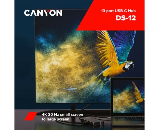 Порт-репликатор Canyon DS-12, 13 in 1 USB-C hub, 2*HDMI, Gigabit Ethernet, VGA, 3*USB3.0, PD/100W, 3.5mm audio jack (CNS-TDS12), изображение 4 Порт-репликатор Canyon DS-12, 13 in 1 USB-C hub, 2*HDMI, Gigabit Ethernet, VGA, 3*USB3.0, PD/100W, 3.5mm audio jack (CNS-TDS12), изображение 4