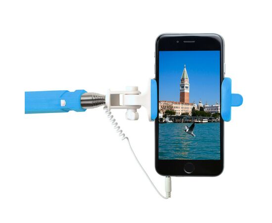 Монопод для селфи Grand-X Rubber з кабелем 3,5 U-крепление прорезиненная ручка 140-520мм Blue (MPGRJ3UBL), изображение 4
