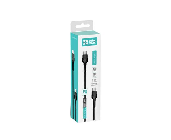 Дата кабель ColorWay USB-C to USB-C 0.3m 3А black (CW-CBPDCC054-BK), изображение 7 Дата кабель ColorWay USB-C to USB-C 0.3m 3А black (CW-CBPDCC054-BK), изображение 7