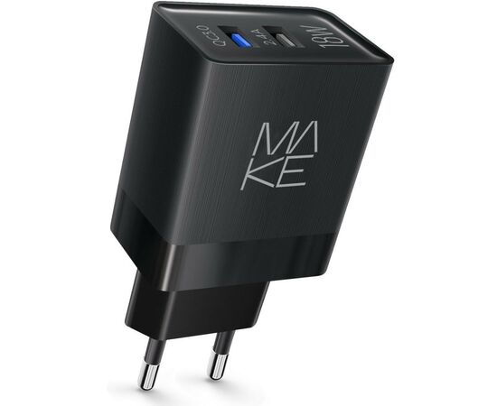 Зарядное устройство MAKE 18W QC3.0+2.4A Black (MCW-322QBK)