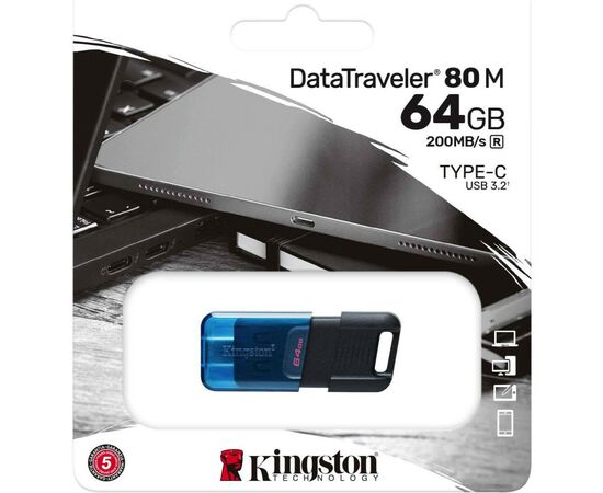 USB флеш накопитель Kingston 64GB DataTraveler 80 M USB-C 3.2 Blue/Black (DT80M/64GB), изображение 6 USB флеш накопитель Kingston 64GB DataTraveler 80 M USB-C 3.2 Blue/Black (DT80M/64GB), изображение 6