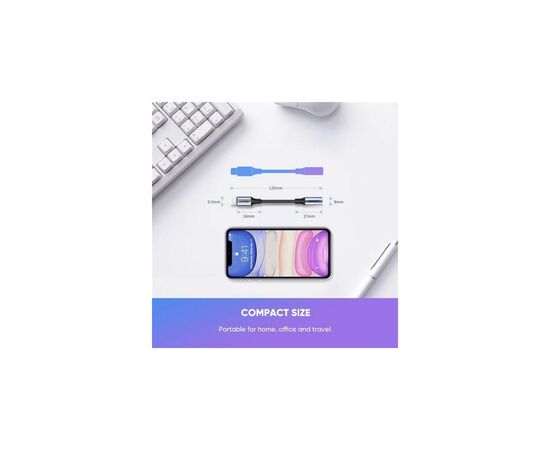 Перехідник Lightning to 3.5mm 10cm Headphone Jack Adapter Model US211 gray Ugreen (30756), зображення 3 Перехідник Lightning to 3.5mm 10cm Headphone Jack Adapter Model US211 gray Ugreen (30756), зображення 3