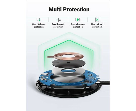 Зарядное устройство Ugreen CD186 Wireless Charging Pad (15 W) black (80537), изображение 6 Зарядное устройство Ugreen CD186 Wireless Charging Pad (15 W) black (80537), изображение 6