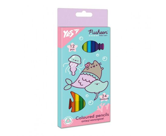 Олівці кольорові Yes Pusheen двосторонні 12 шт. 24 кол. (290677)