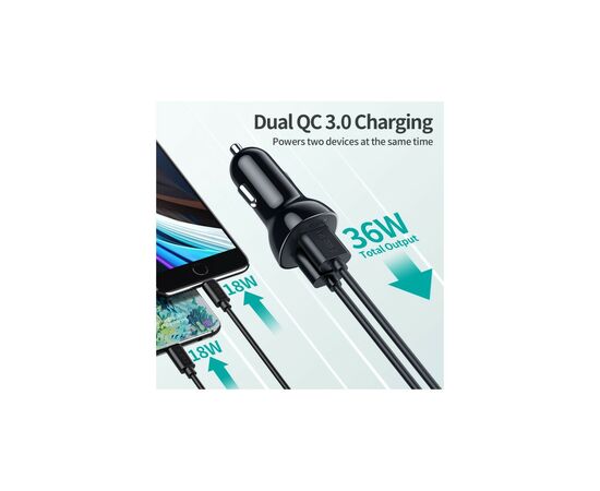 Зарядное устройство Choetech car 2хUSB-A 36W QC black (C0051-BK), изображение 6 Зарядное устройство Choetech car 2хUSB-A 36W QC black (C0051-BK), изображение 6