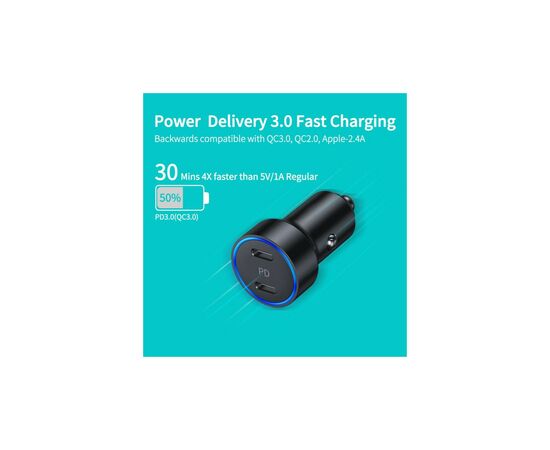 Зарядное устройство Choetech car 2хUSB-C 40W PD black (С0054-BK), изображение 6 Зарядное устройство Choetech car 2хUSB-C 40W PD black (С0054-BK), изображение 6