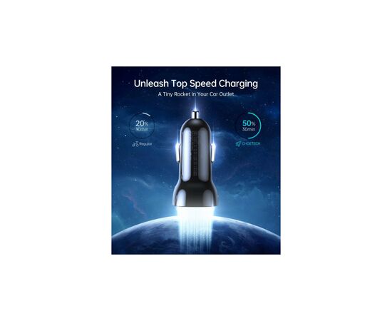 Зарядное устройство Choetech car 2хUSB-C 40W PD black (TC0008-BK), изображение 4 Зарядное устройство Choetech car 2хUSB-C 40W PD black (TC0008-BK), изображение 4