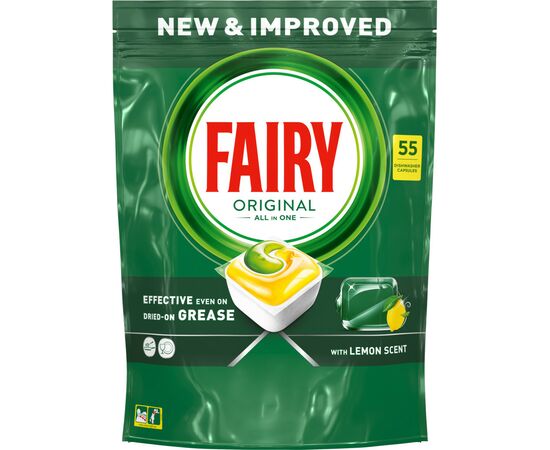 Таблетки для посудомоечных машин Fairy Original All in One Lemon 55 шт. (8006540726914), изображение 2 Таблетки для посудомоечных машин Fairy Original All in One Lemon 55 шт. (8006540726914), изображение 2