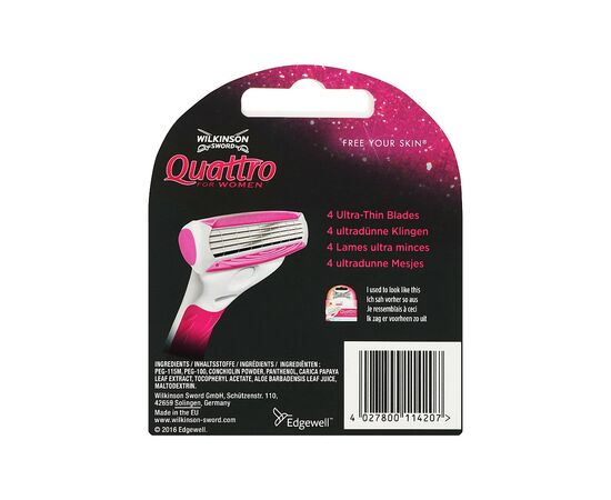 Сменные кассеты Wilkinson Sword Quattro For Woman 3+1 шт. (4027800114207), изображение 2 Сменные кассеты Wilkinson Sword Quattro For Woman 3+1 шт. (4027800114207), изображение 2