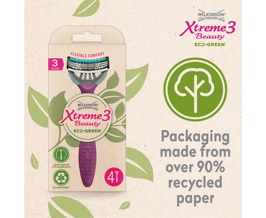 Бритва Wilkinson Sword Xtreme3 Beauty Eco Green 4 шт. (4027800173006), изображение 5 Бритва Wilkinson Sword Xtreme3 Beauty Eco Green 4 шт. (4027800173006), изображение 5