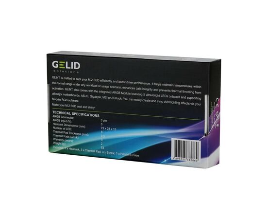 Радиатор охлаждения Gelid Solutions GLINT ARGB M.2 2280 SSD (M2-RGB-01), зображення 7 Радиатор охлаждения Gelid Solutions GLINT ARGB M.2 2280 SSD (M2-RGB-01), зображення 7