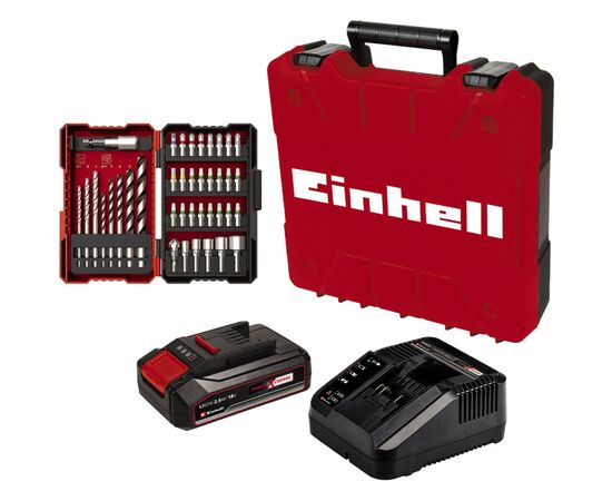 Шуруповерт Einhell TE-CD 18/2 Li +39, 1x2,5 Ah, PXC, 18В, 2.5 Ач, набор бит и сверл, кейс (4514219), изображение 2 Шуруповерт Einhell TE-CD 18/2 Li +39, 1x2,5 Ah, PXC, 18В, 2.5 Ач, набор бит и сверл, кейс (4514219), изображение 2