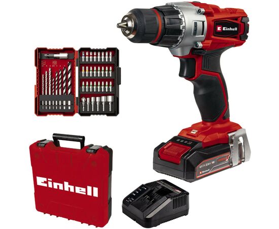 Шуруповерт Einhell TE-CD 18/2 Li +39, 1x2,5 Ah, PXC, 18В, 2.5 Аг, набір біт і свердл, кейс (4514219)