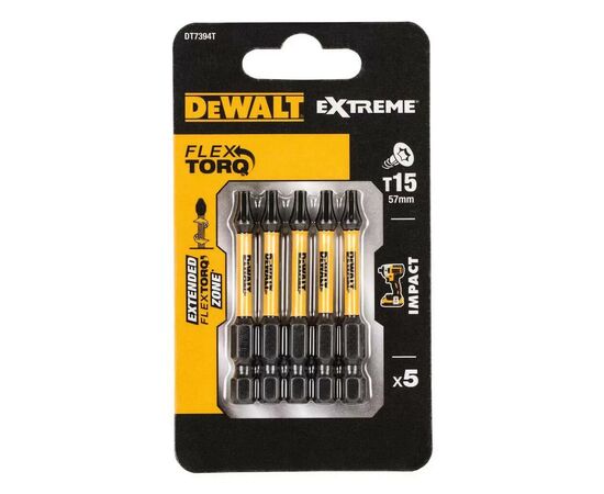 Набор бит DeWALT IMPACT TORSION, ударные, Torx, T15, L=57 мм, 5 шт (DT7394T)