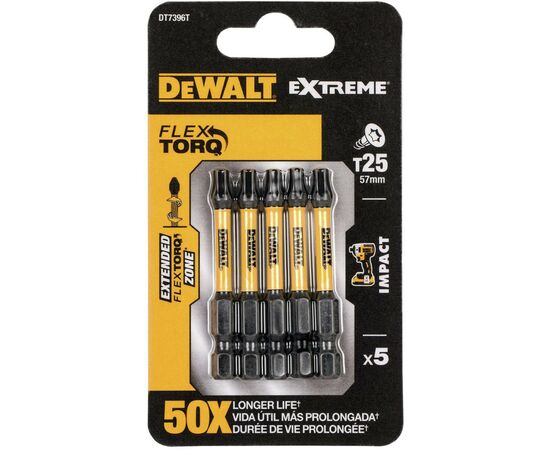 Набор бит DeWALT IMPACT TORSION, ударные, Torx, T25, L=57 мм, 5 шт (DT7396T)