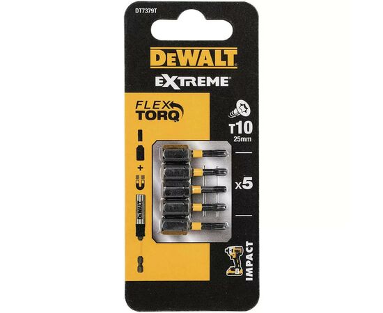 Набор бит DeWALT IMPACT TORSION, ударные, Torx, Т10, L= 25 мм, 5 шт (DT7379T)
