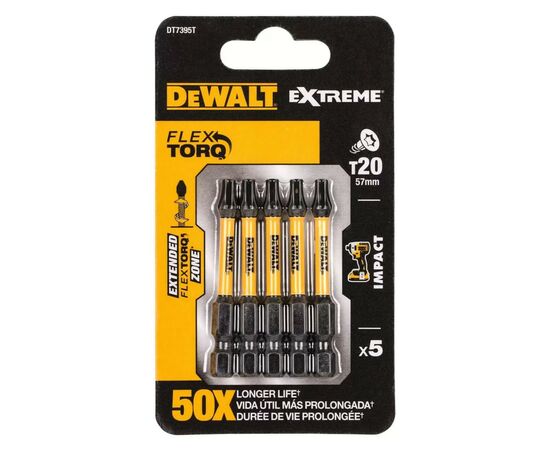 Набор бит DeWALT IMPACT TORSION, ударные, Torx, Т20, L=57 мм, 5 шт (DT7395T)
